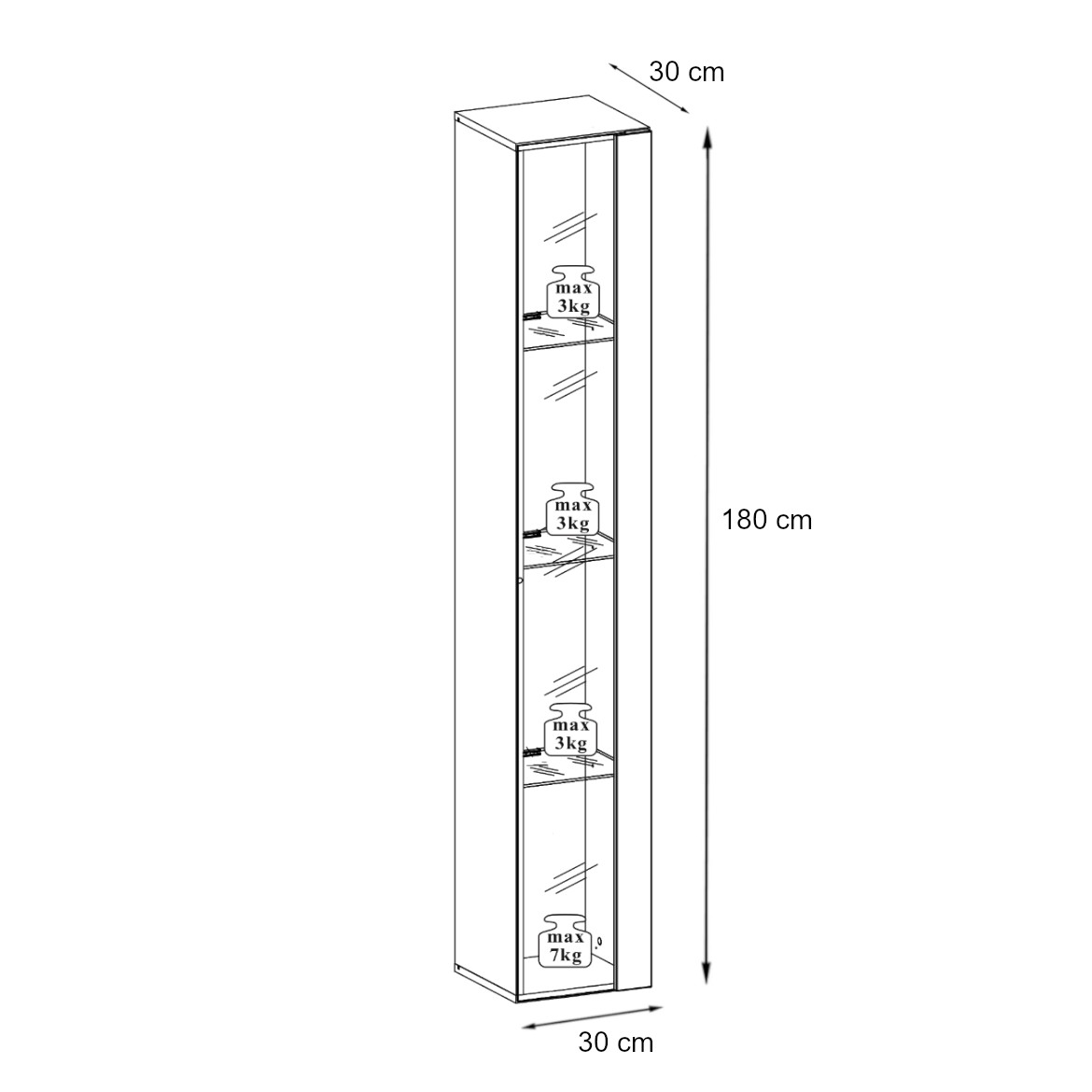 Komoda Switch SW1 1 vrata 30x30x180 cm bela