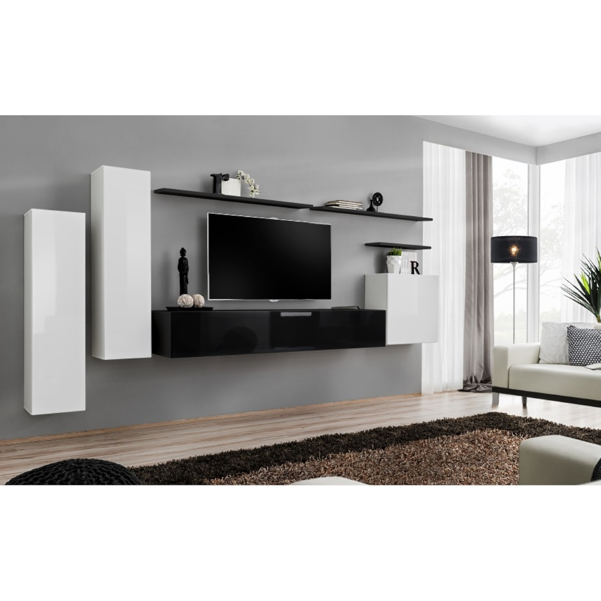 Regal  Switch I 330x40x160 cm bela/crna