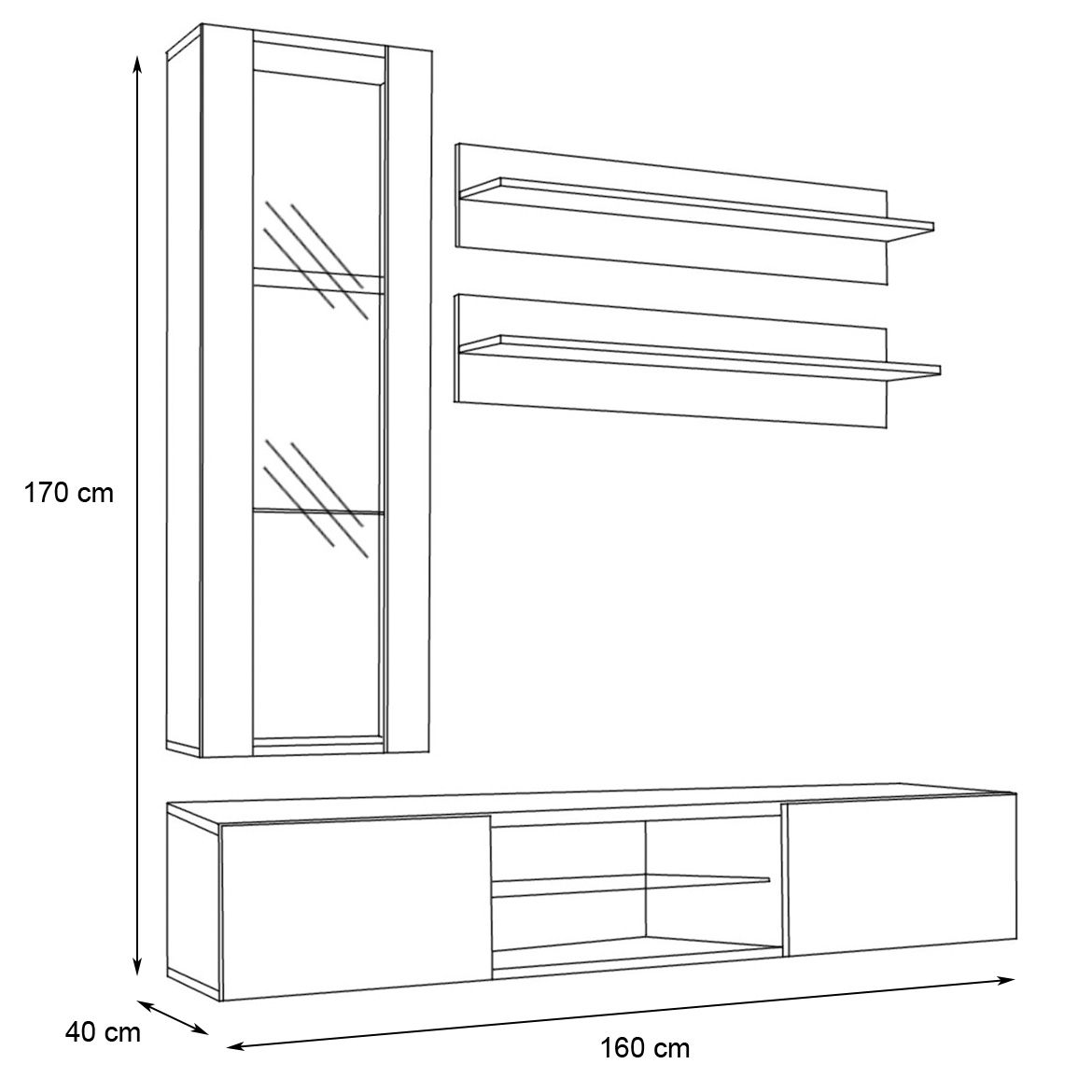 Regal  Fly S2 160x40x170 cm crna/bela