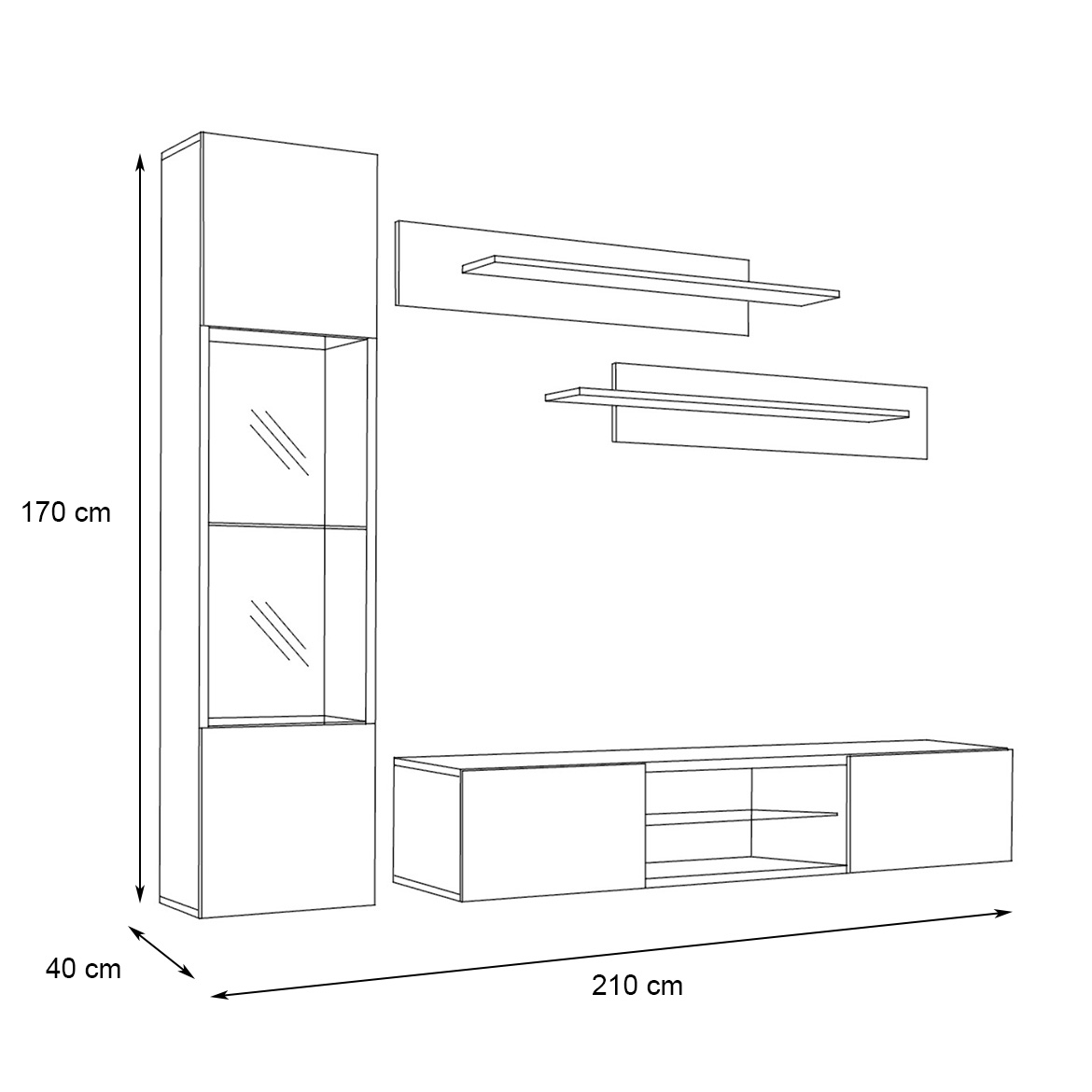 Regal  Fly R3 200x40x170 cm crna/bela