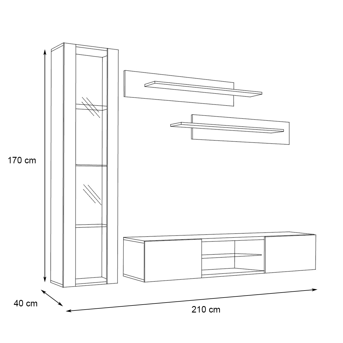 Regal  Fly R2 200x40x170 cm crna/bela