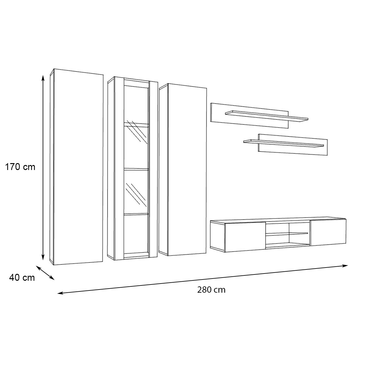 Regal  Fly P4 280x29x170 cm crna/bela