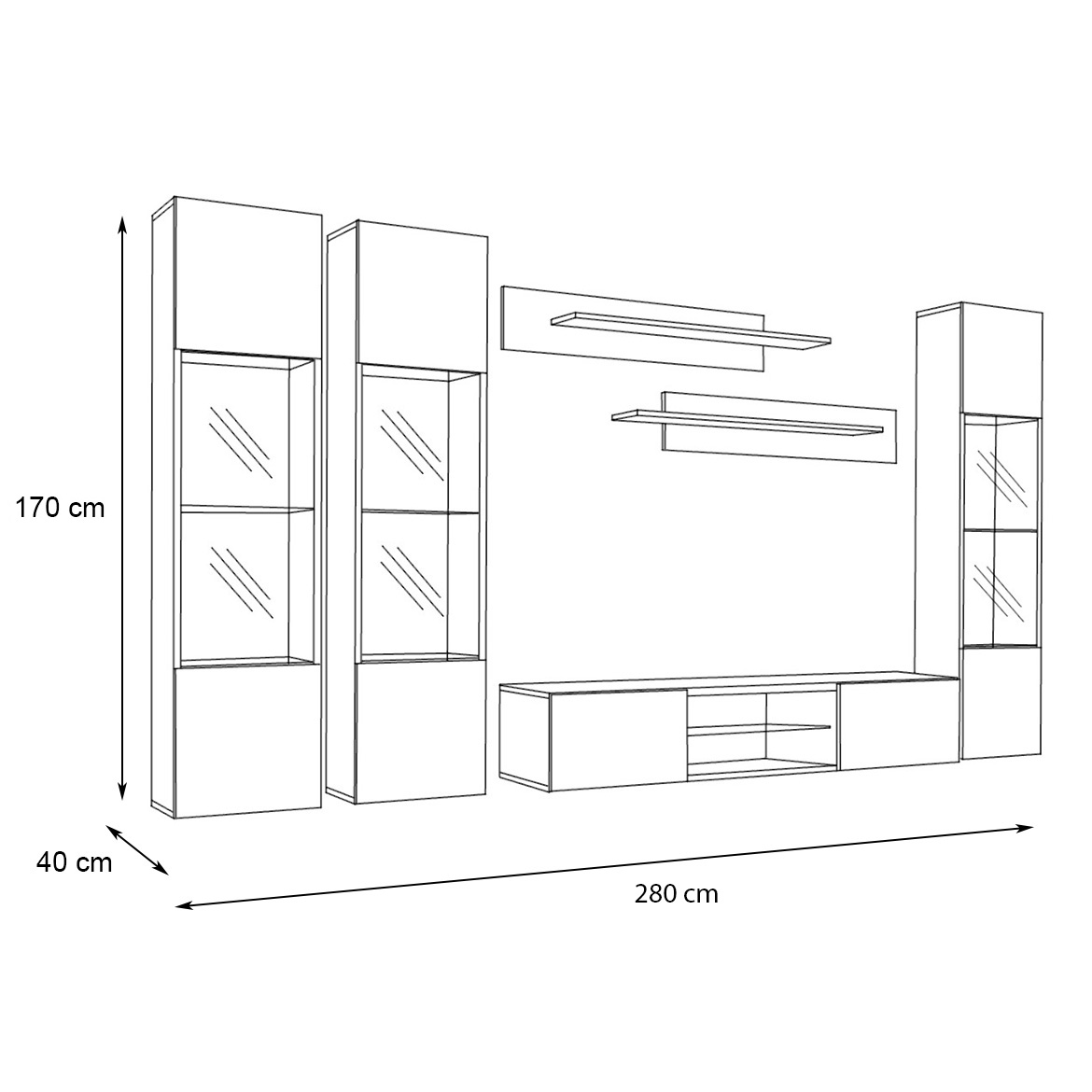 Regal  Fly P3 280x40x170 cm bela/crna