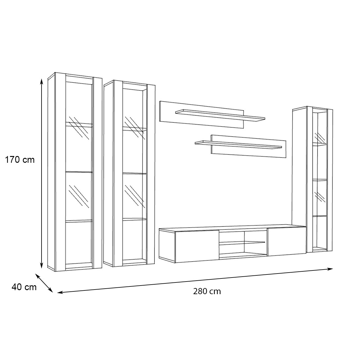 Regal  Fly P2 280x40x170 cm crna/bela