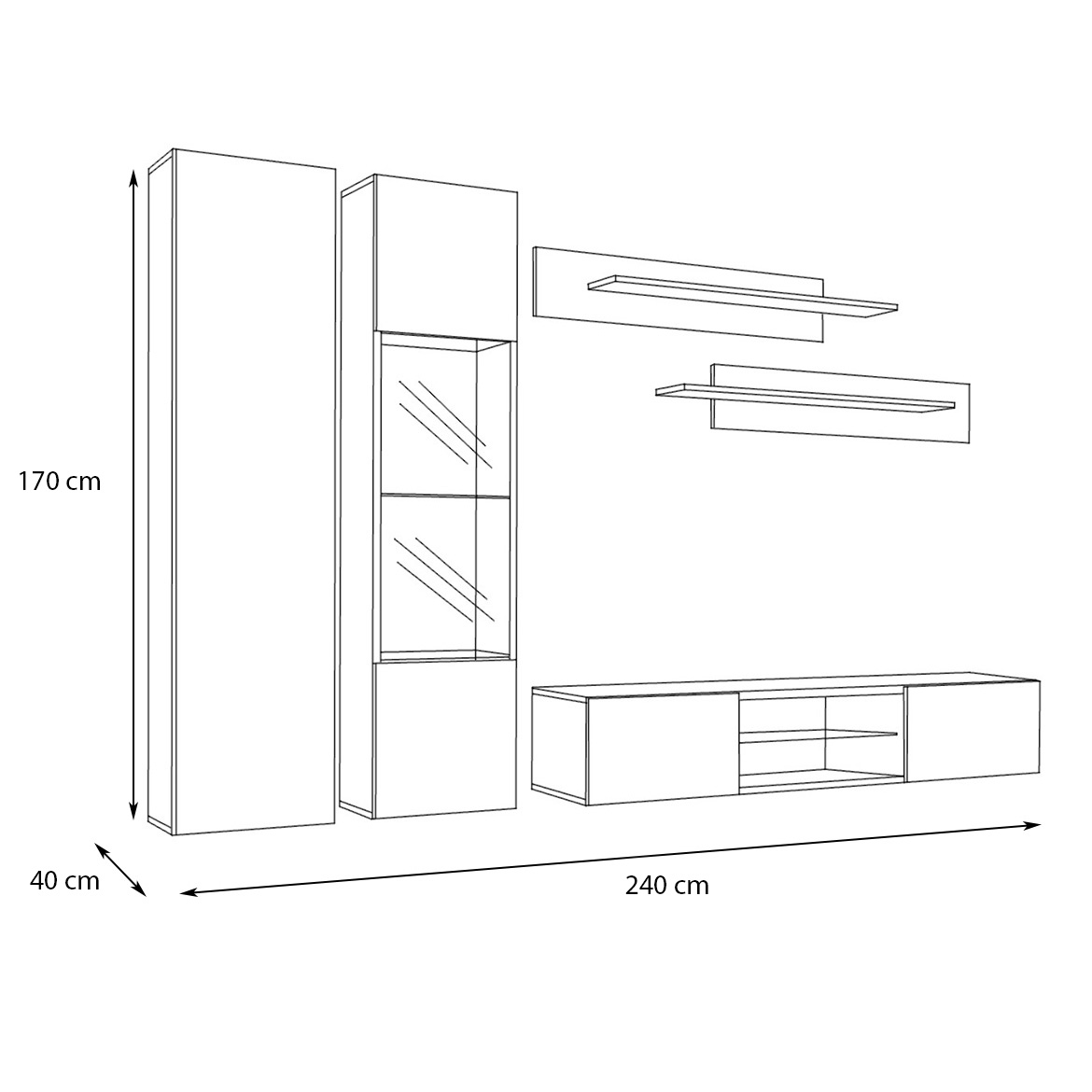 Regal  Fly 5 240x40x170 cm bela/ crna