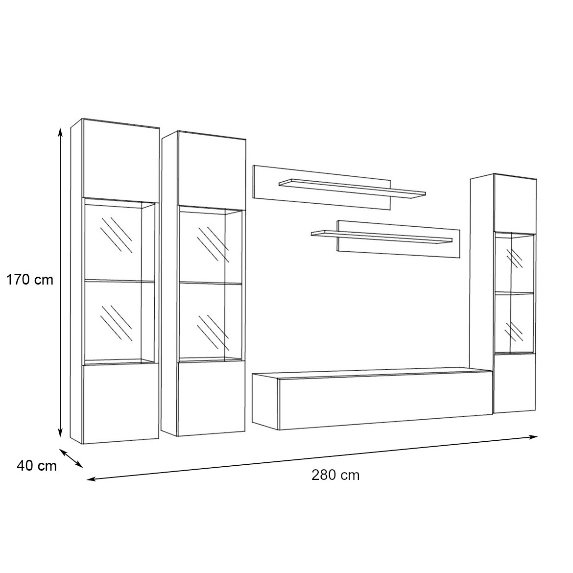Regal  Fly C3 280x40x170 cm crna/bela