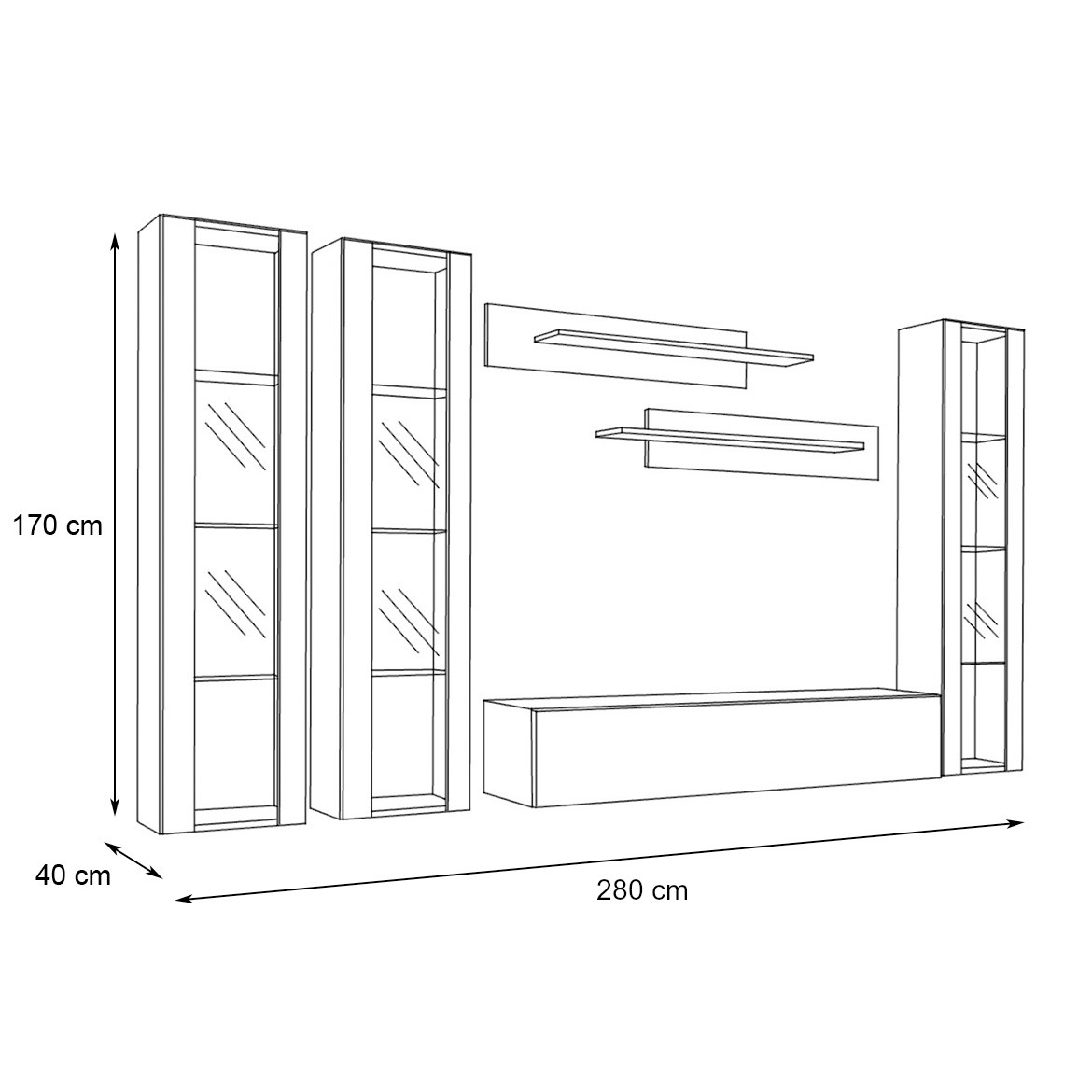 Regal  Fly C2 280x40x170 cm crna/bela