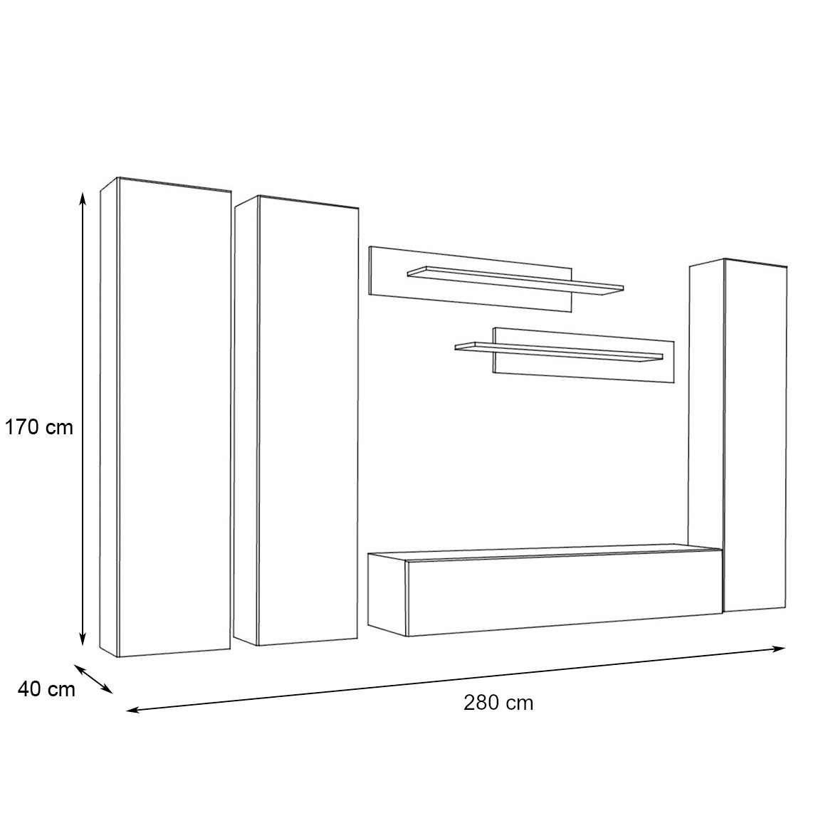 Regal  Fly C1 280x40x170 cm bela/crna