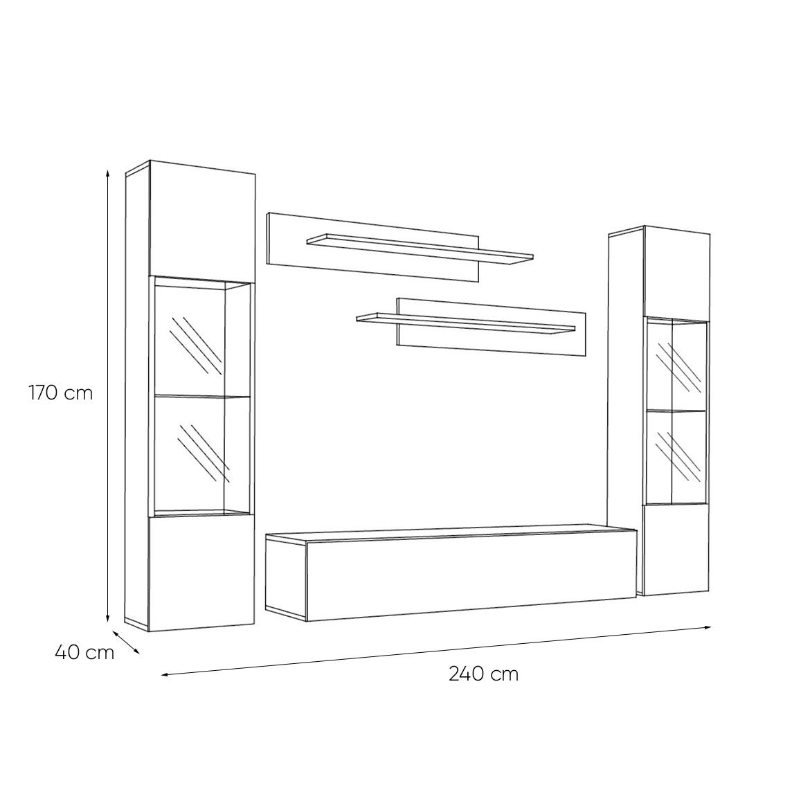 Regal  Fly A3 240x40x170 cm bela/crna