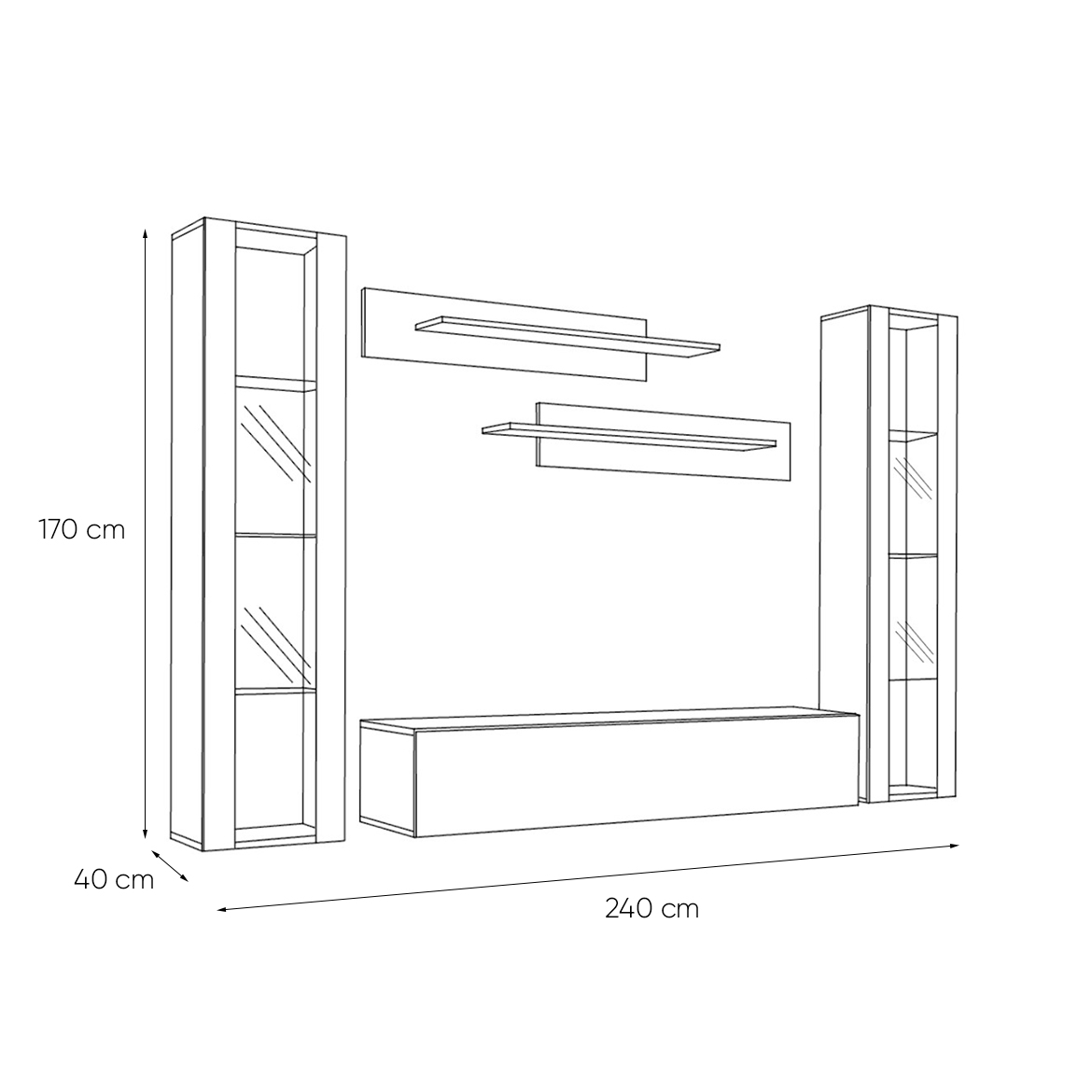 Regal  Fly A2 240x40x170 cm bela/crna