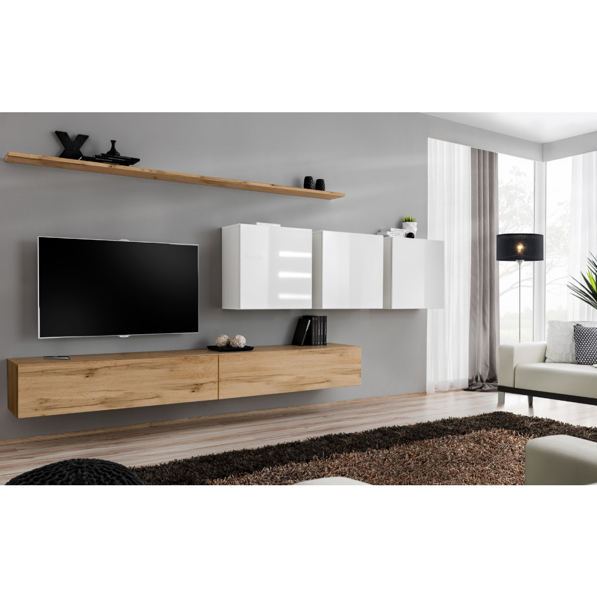 Regal  Switch VII 330x40x150 cm natur/bela