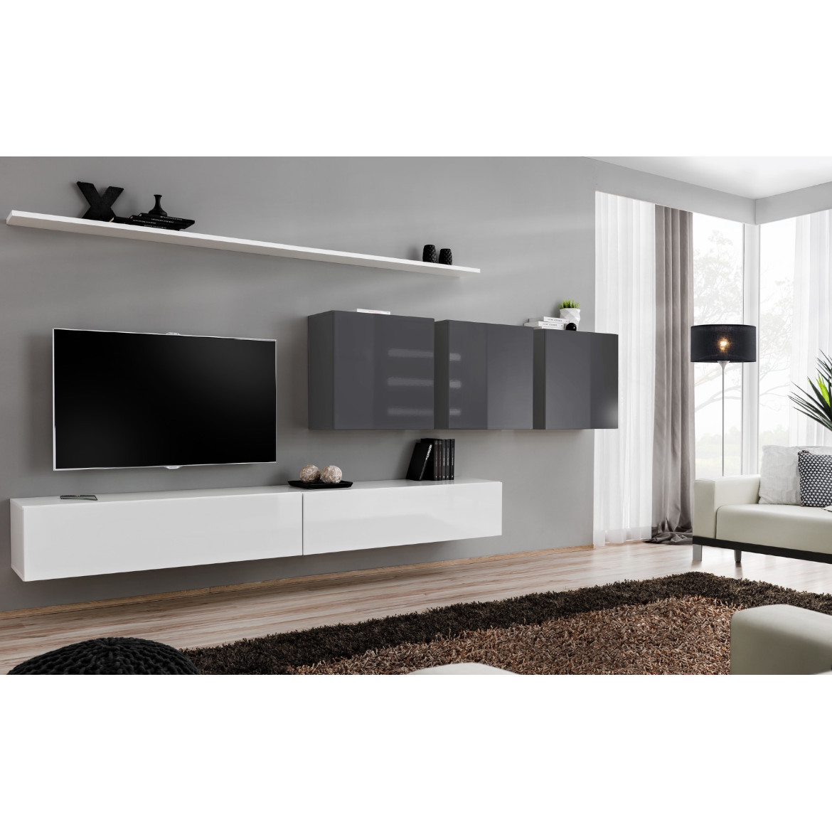 Regal  Switch VII 330x40x150 cm bela/siva