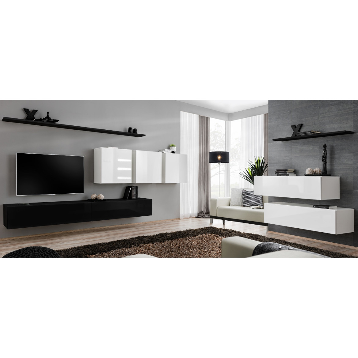 Regal  Switch VII 330x40x150 cm crna/bela