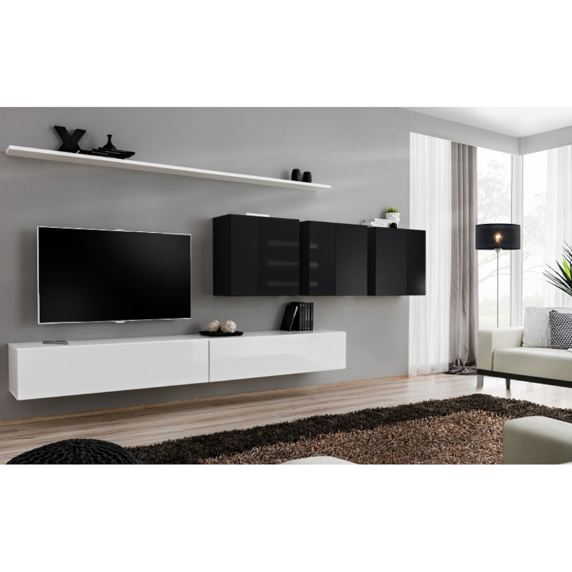 Regal  Switch VII 330x40x150 cm bela/crna