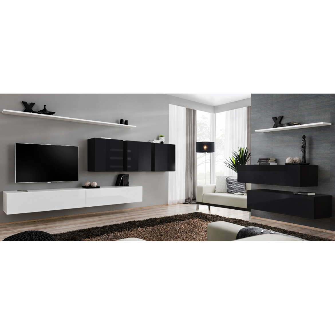 Regal  Switch VII 330x40x150 cm bela/crna
