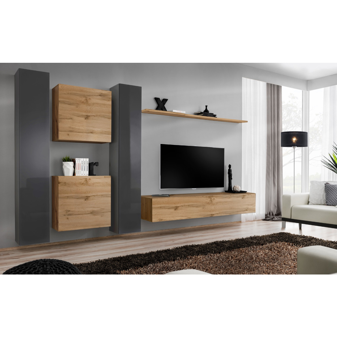 Regal  Switch VI 330x40x180 cm siva/natur