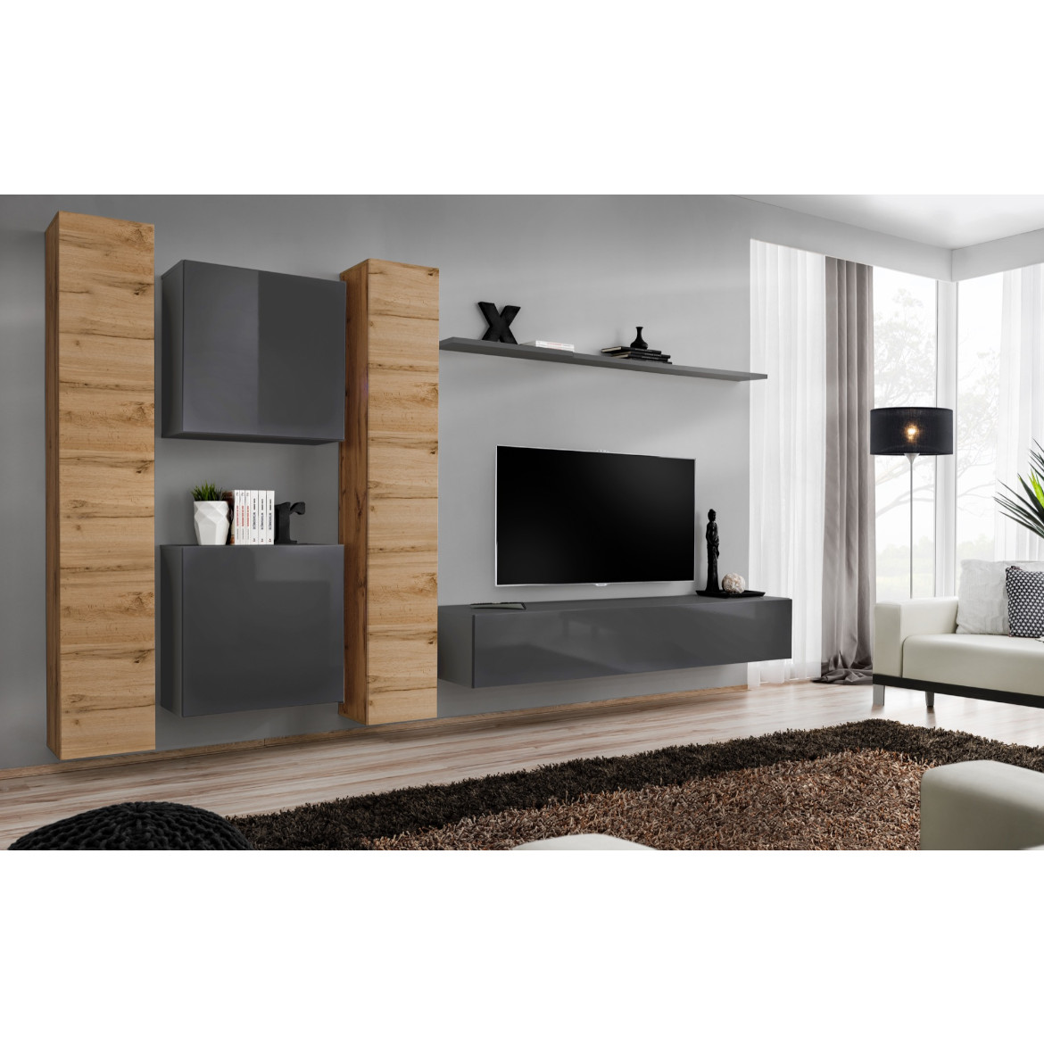 Regal  Switch VI 330x40x180 cm natur/siva