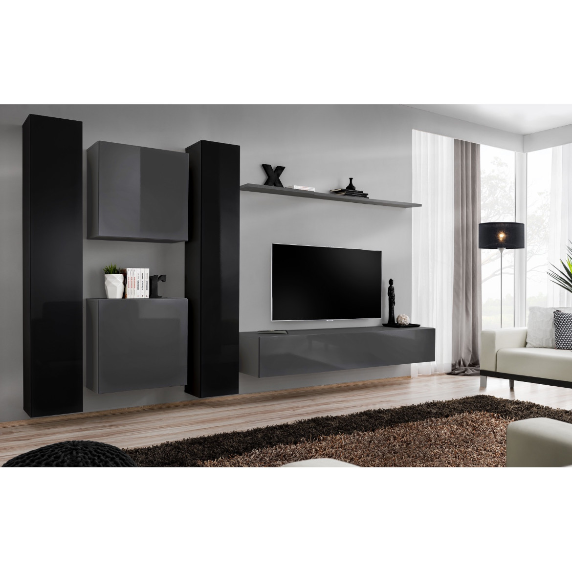 Regal  Switch VI 330x40x180 cm crna/siva