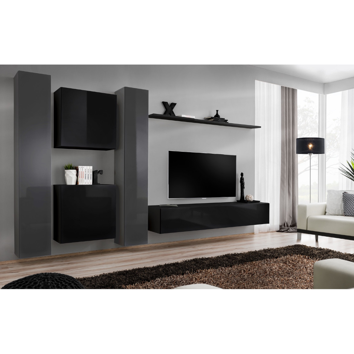 Regal  Switch VI 330x40x180 cm siva/crna