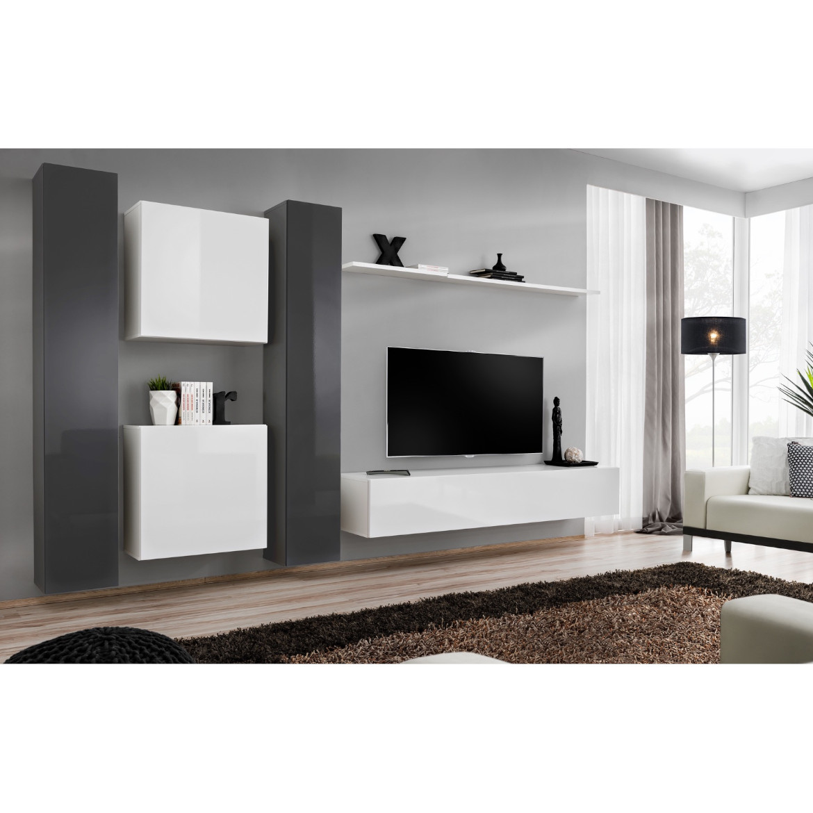 Regal  Switch VI 330x40x180 cm siva/bela
