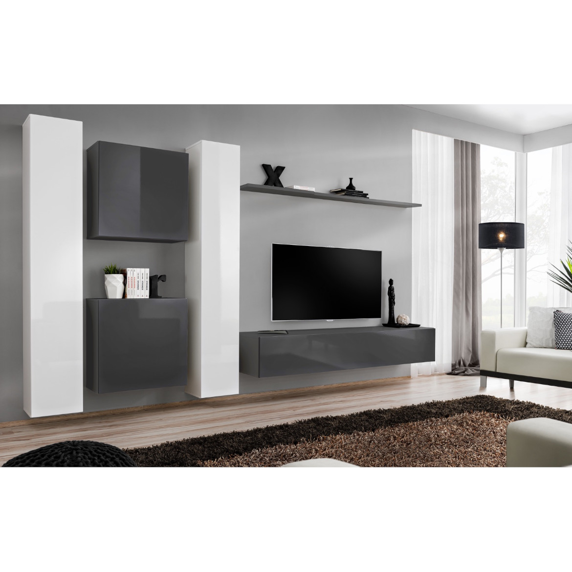 Regal  Switch VI 330x40x180 cm bela/siva