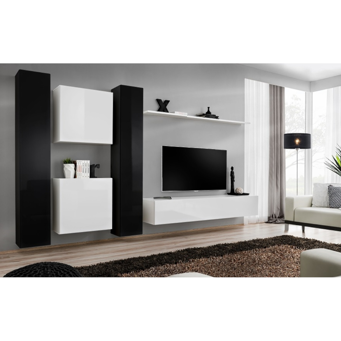 Regal  Switch VI 330x40x180 cm crna/bela