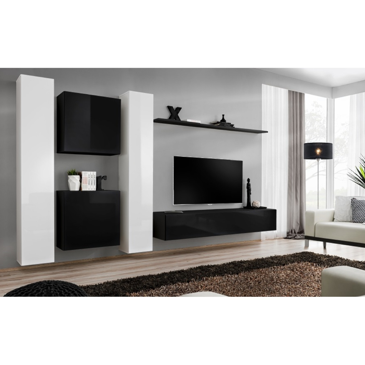 Regal  Switch VI 330x40x180 cm bela/crna