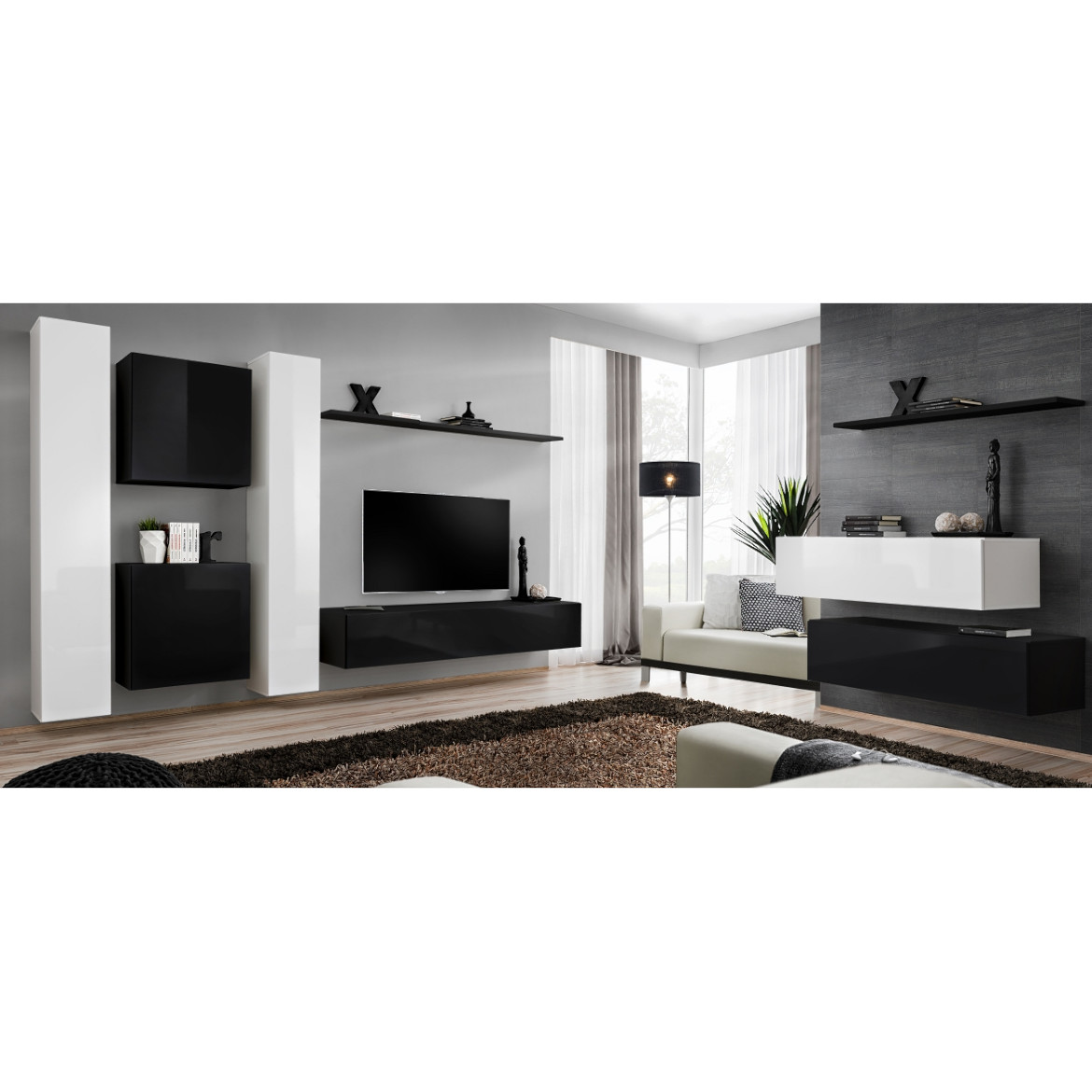 Regal  Switch VI 330x40x180 cm bela/crna