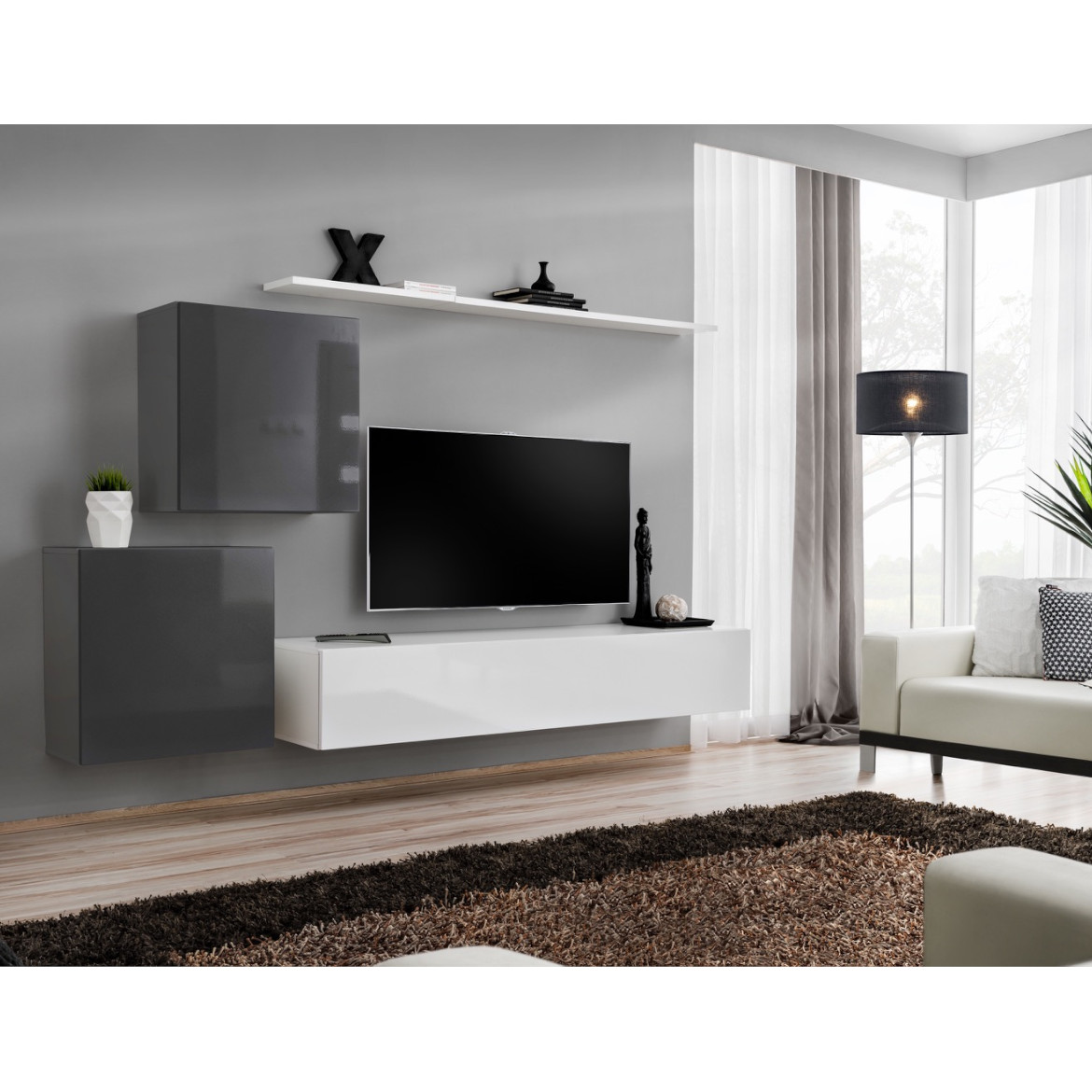 Regal  Switch V 250x40x150 cm siva/bela