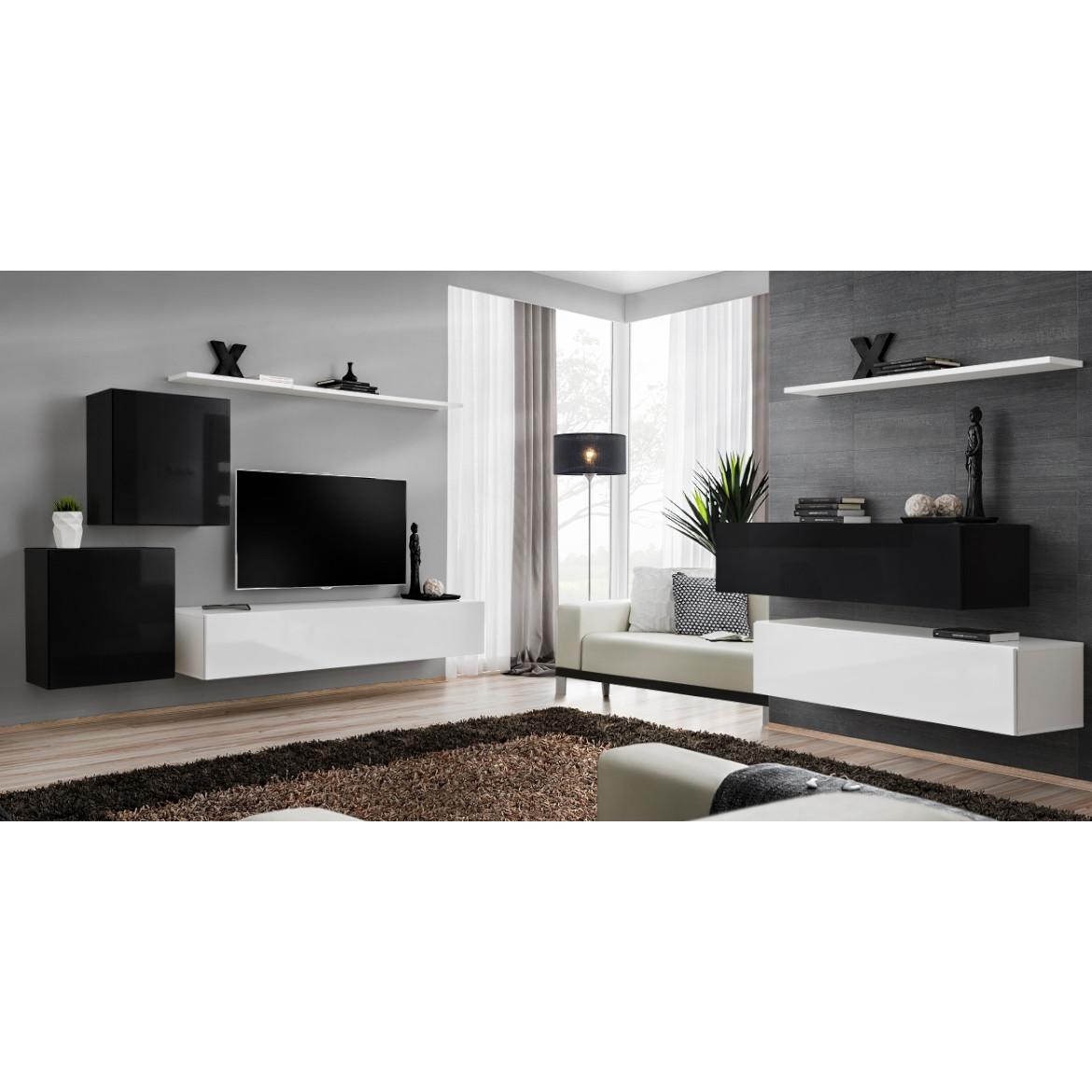 Regal  Switch V 250x40x150 cm crna/bela