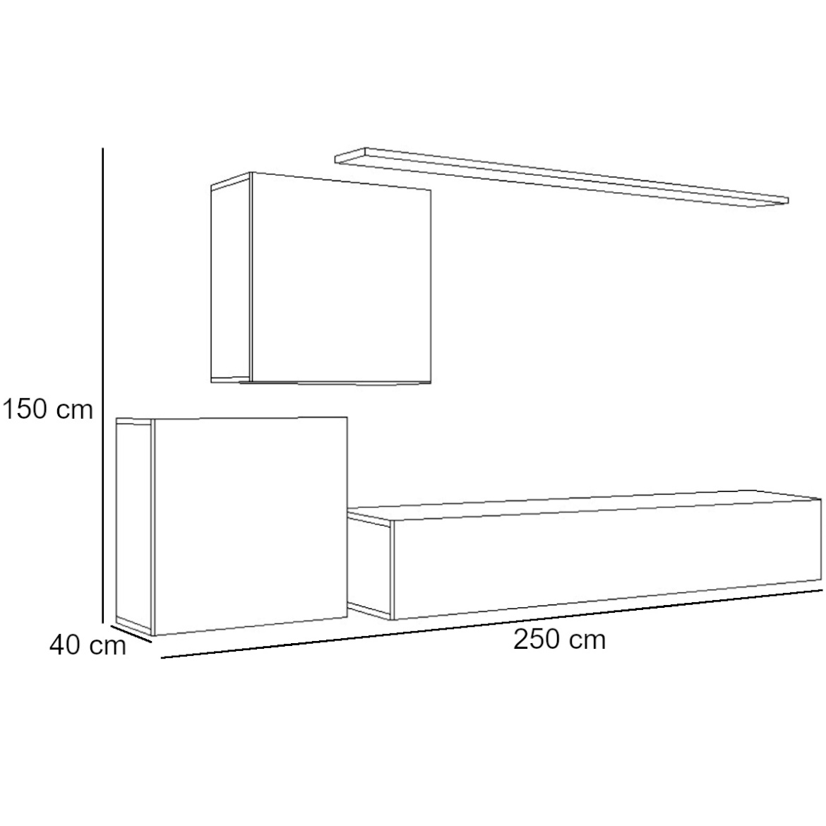 Regal  Switch V 250x40x150 cm bela/crna