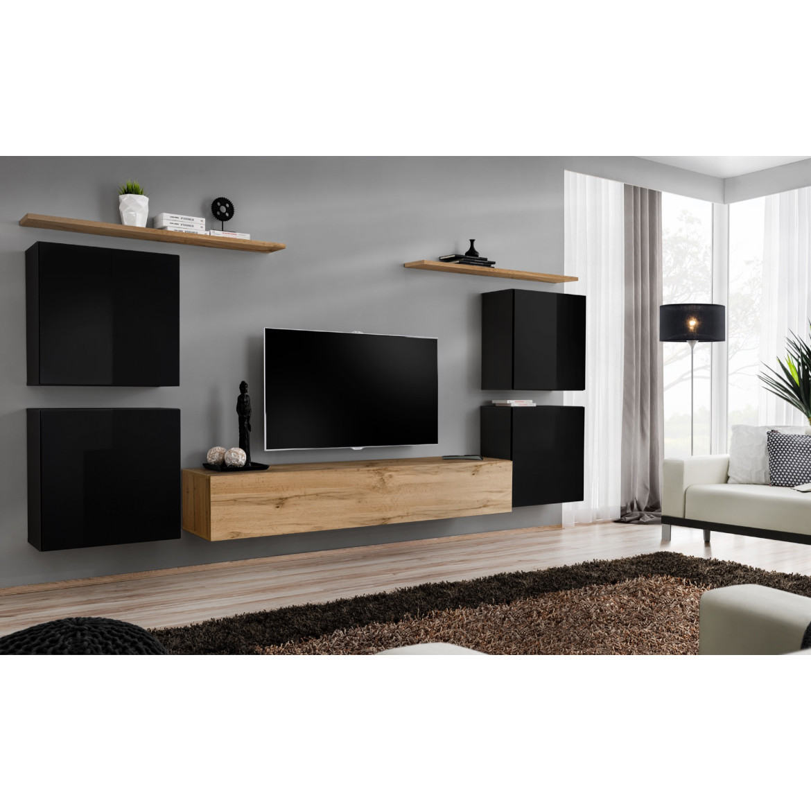 Regal  Switch IV 320x40x130 cm crna/natur