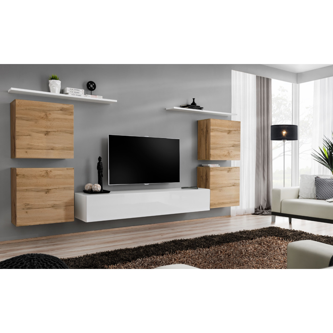 Regal  Switch IV 320x40x130 cm natur/bela