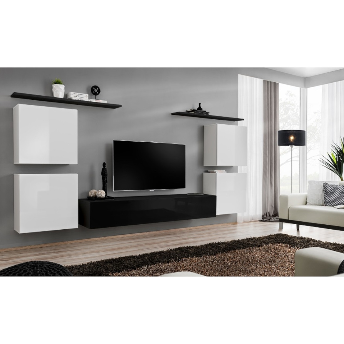 Regal  Switch IV 320x40x130 cm bela/crna