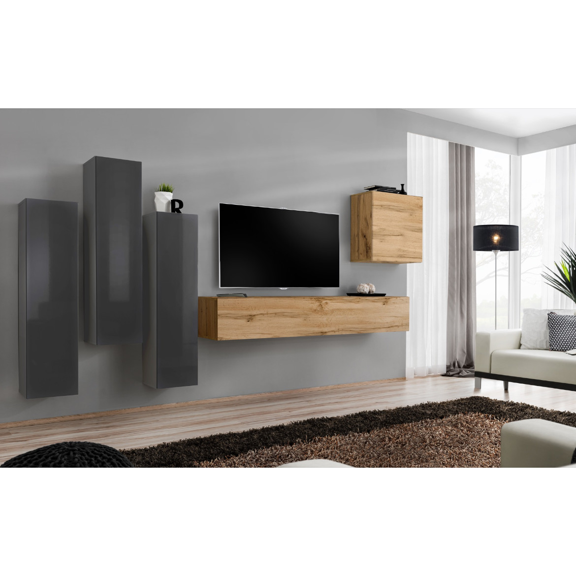 Regal  Switch III 330x40x160 cm siva/natur