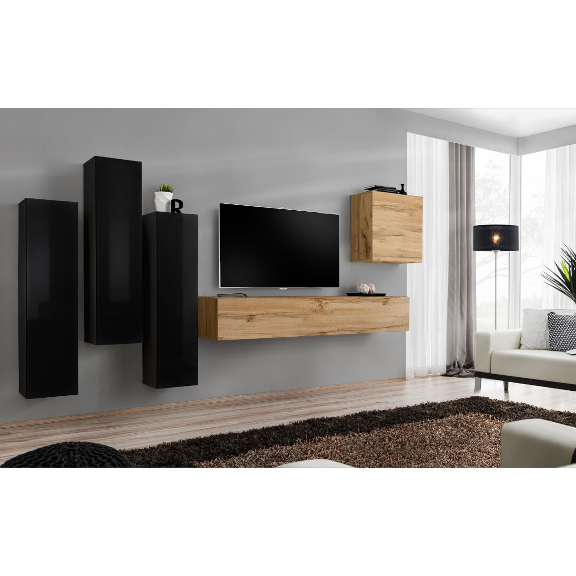 Regal  Switch III 330x40x160 cm crna/natur