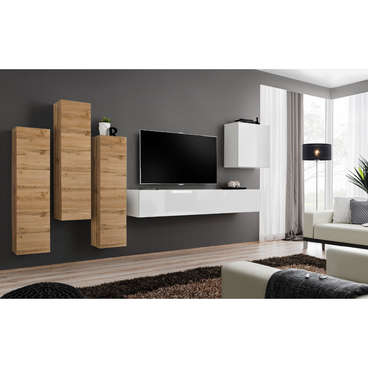 Regal  Switch III 330x40x160 cm natur/bela