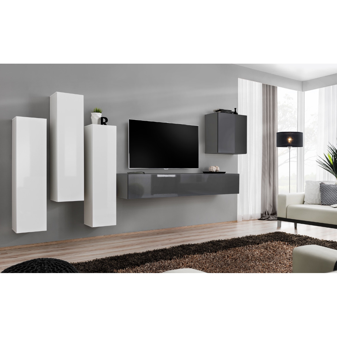 Regal  Switch III 330x40x160 cm bela/siva