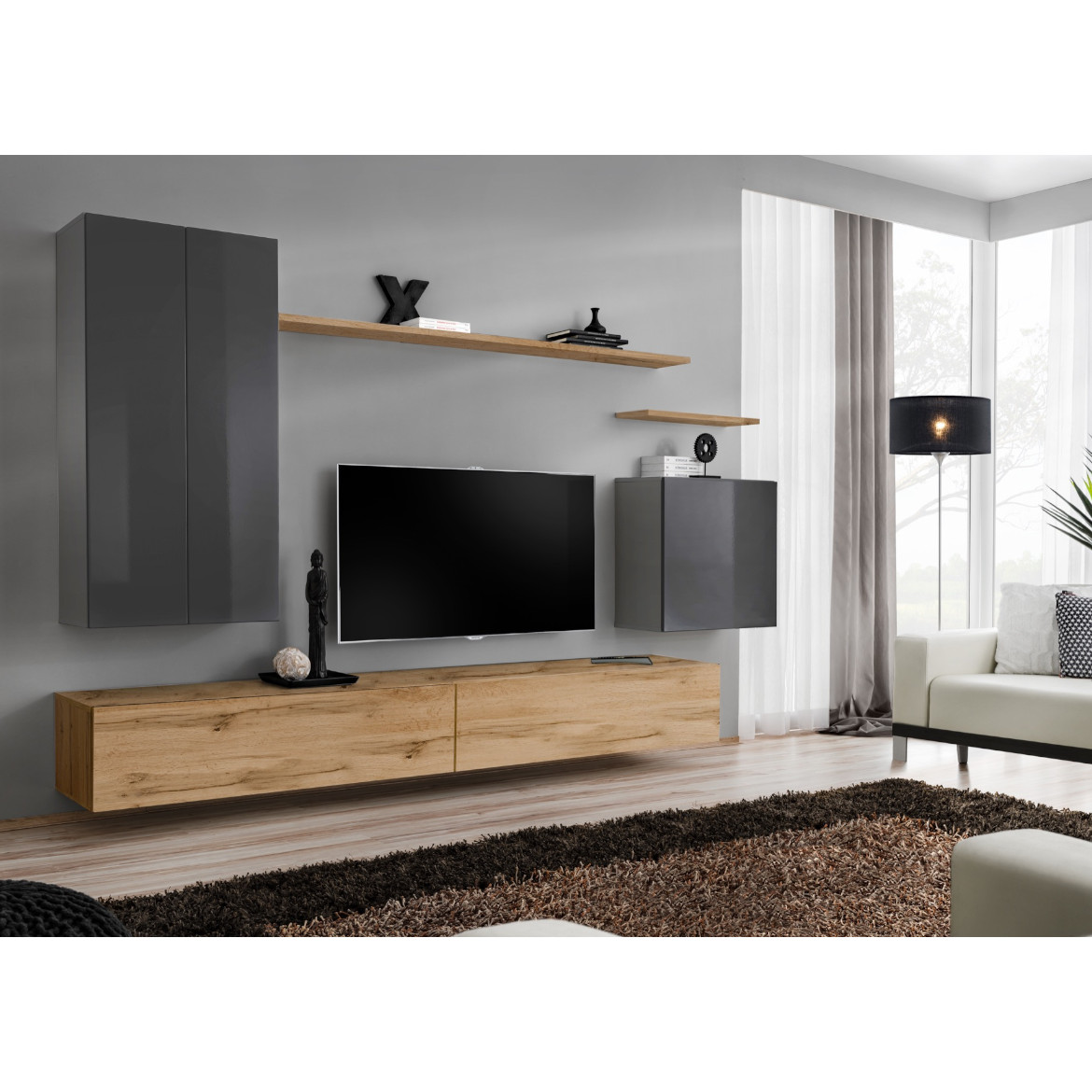 Regal  Switch II 270x40x160 cm siva/natur