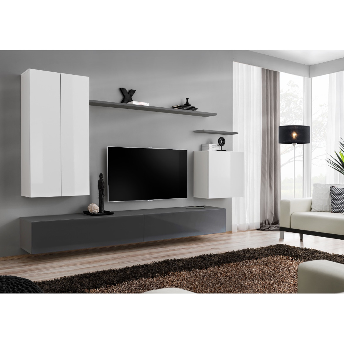 Regal  Switch II 270x40x160 cm bela/siva