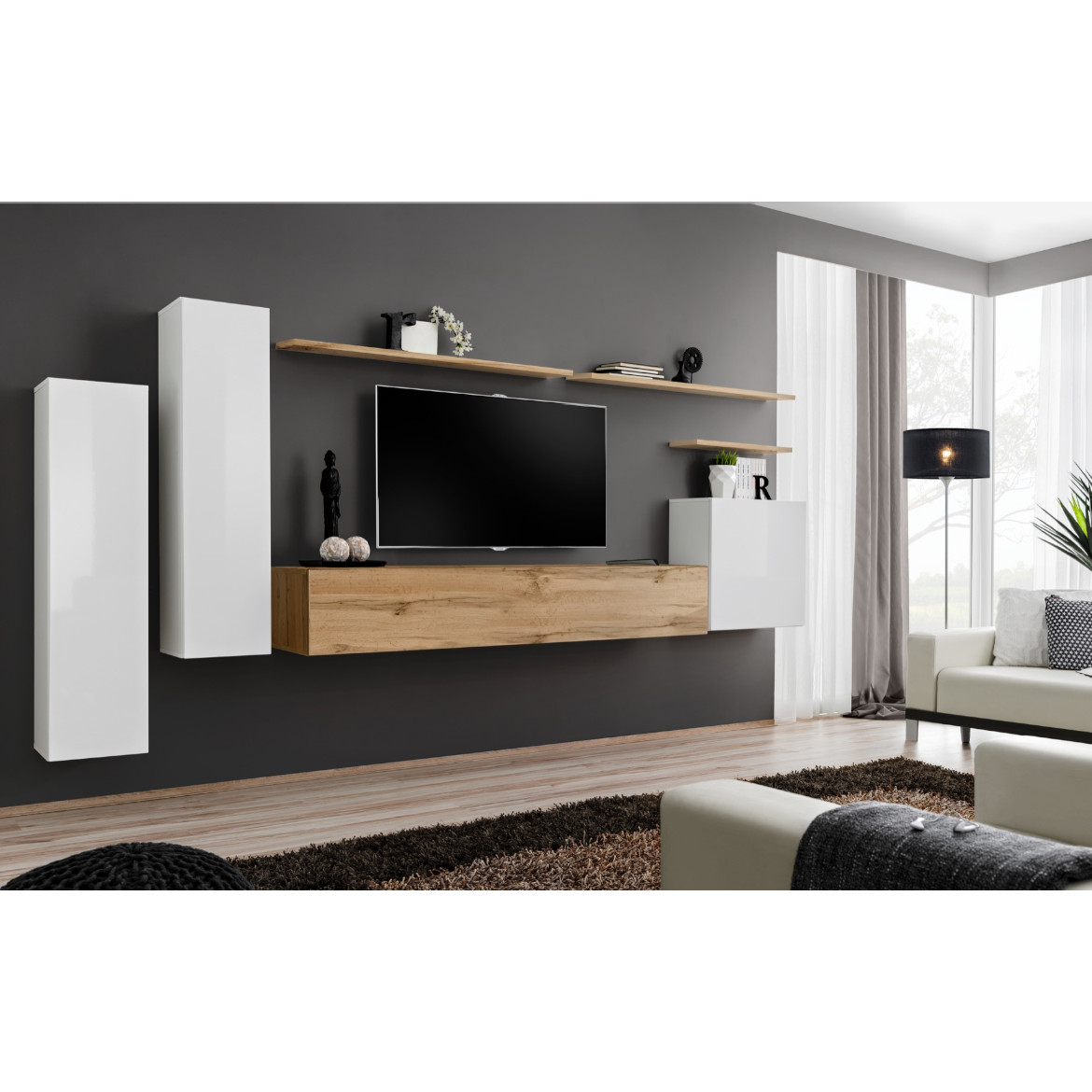 Regal  Switch I 330x40x160 cm bela/natur