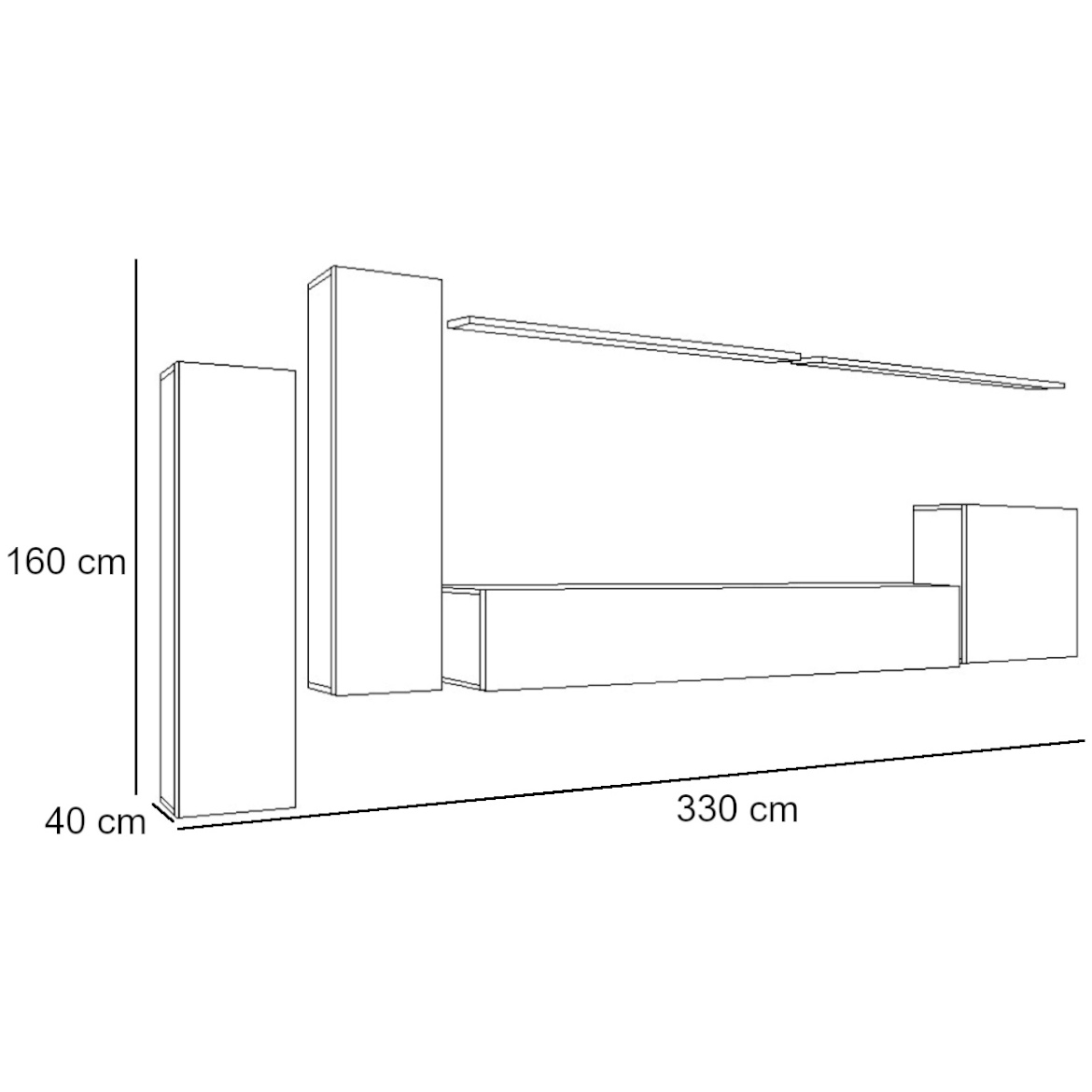 Regal  Switch I 330x40x160 cm bela/natur