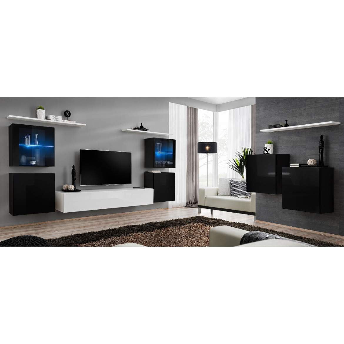 Regal  Switch XIV 330x40x160 cm+LED crna/bela