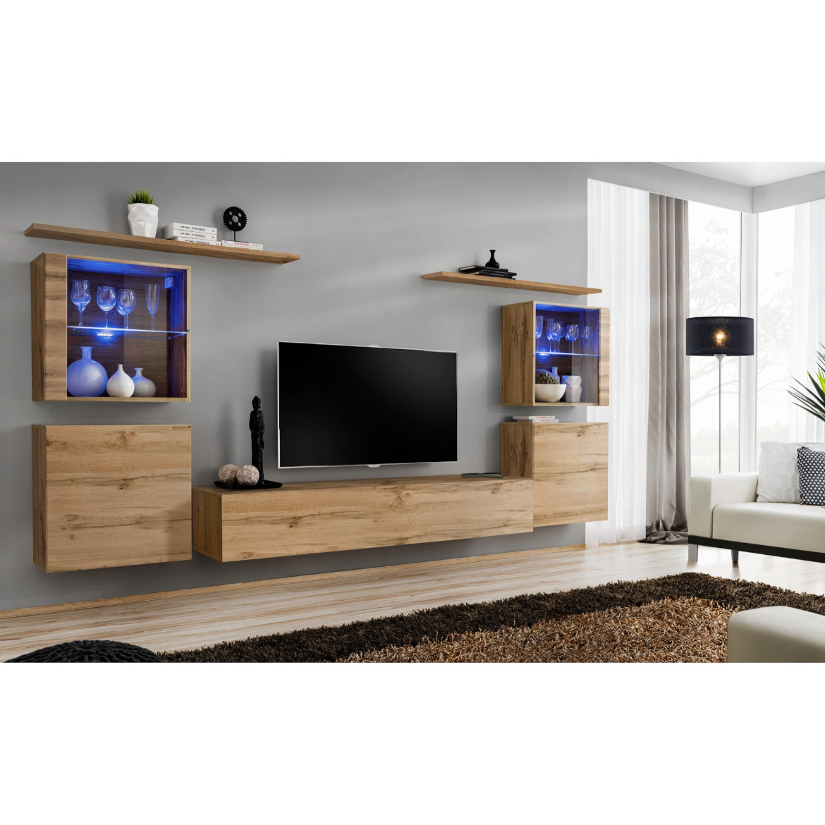 Regal  Switch XIV 330x40x160 cm+LED natur