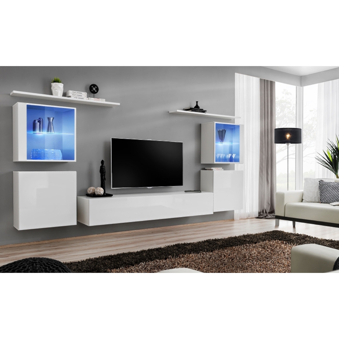 Regal  Switch XIV 330x40x160 cm+LED bela