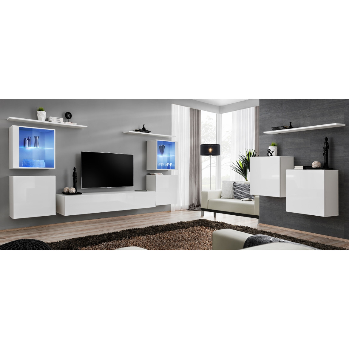 Regal  Switch XIV 330x40x160 cm+LED bela