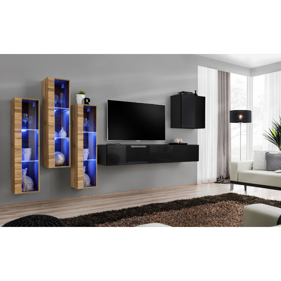 Regal  Switch XIII 330x40x160 cm+LED natur/crna