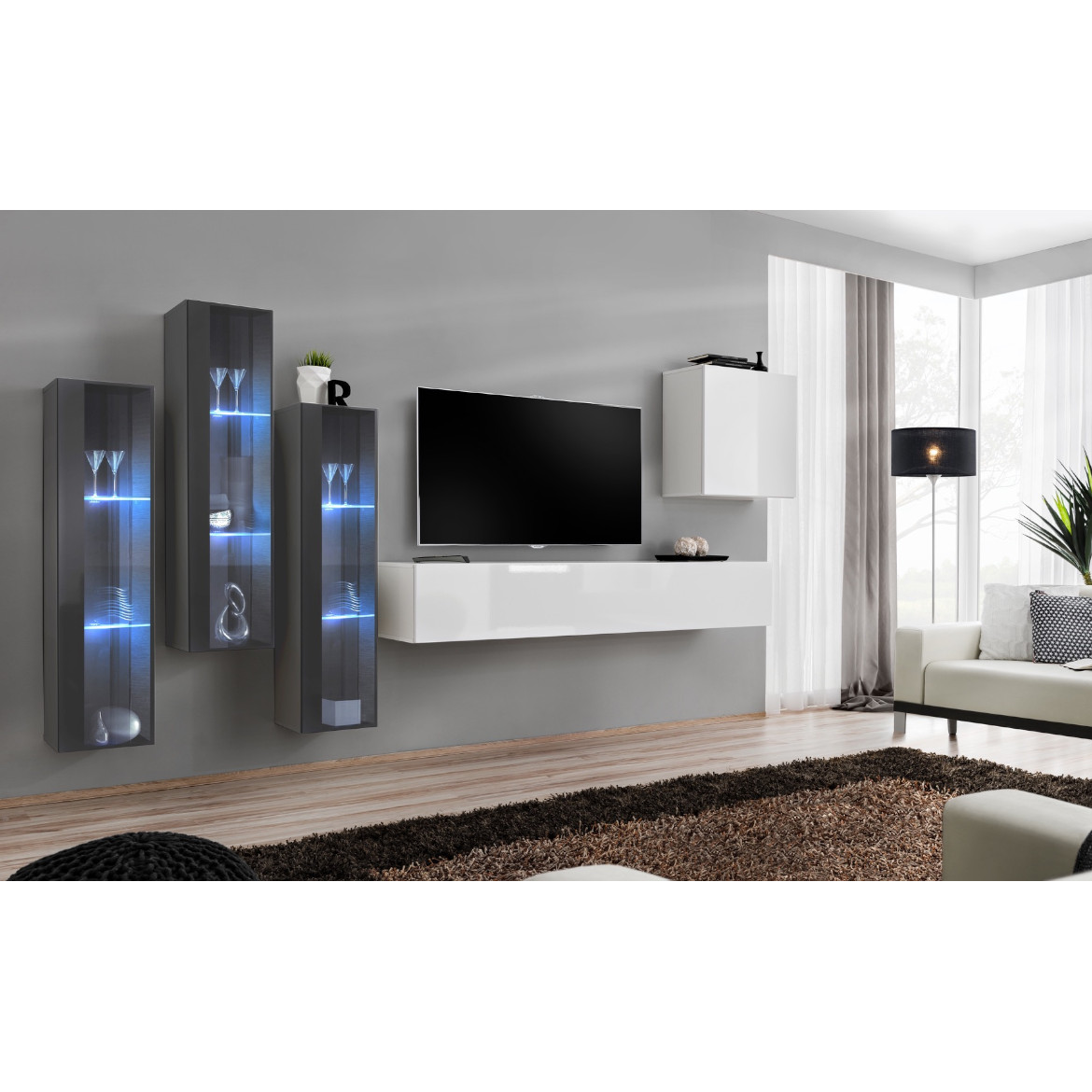 Regal  Switch XIII 330x40x160 cm+LED siva/bela