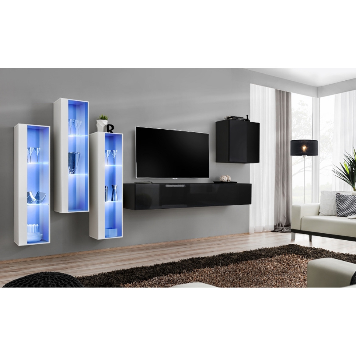 Regal  Switch XIII 330x40x160 cm+LED bela/crna