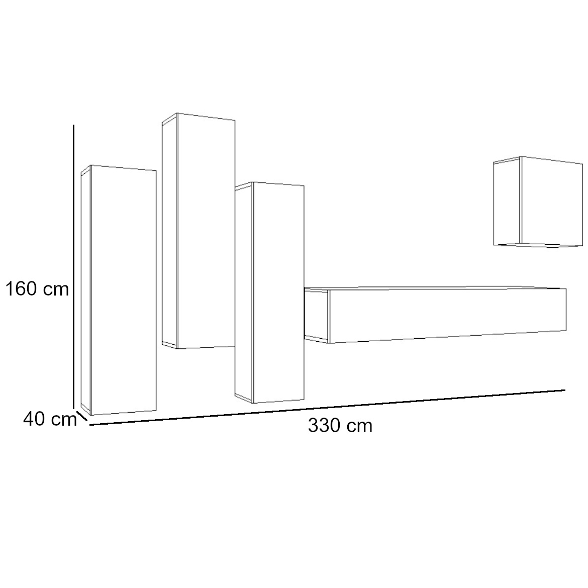 Regal  Switch XIII 330x40x160 cm+LED bela/crna